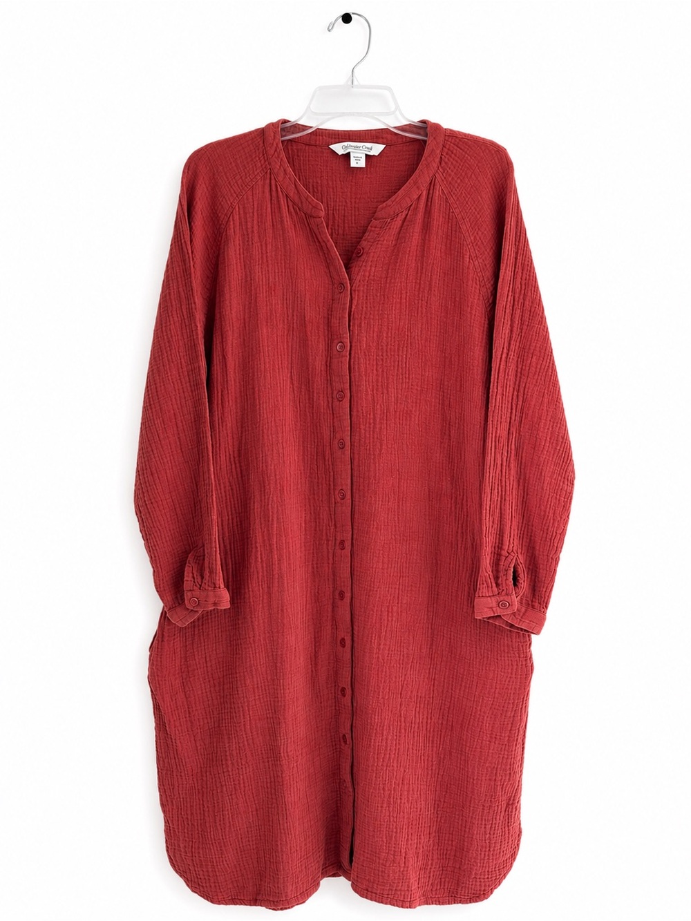 Coldwater Creek Rust Red Long-Sleeve Button-Front Gauze Dress